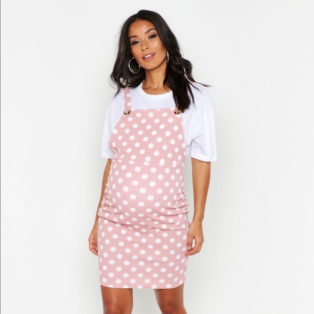 Pink polka dot maternity dress